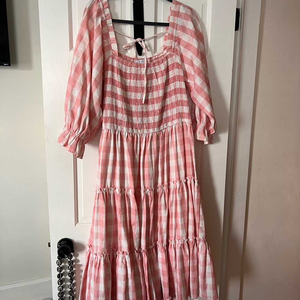 Ivy city co pink gingham midi dress